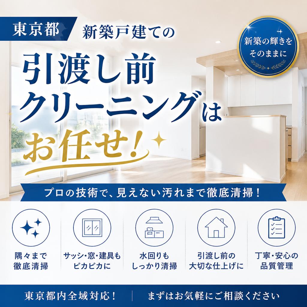 東京都、新築戸建ての引渡し前クリーニングはお任せ！
